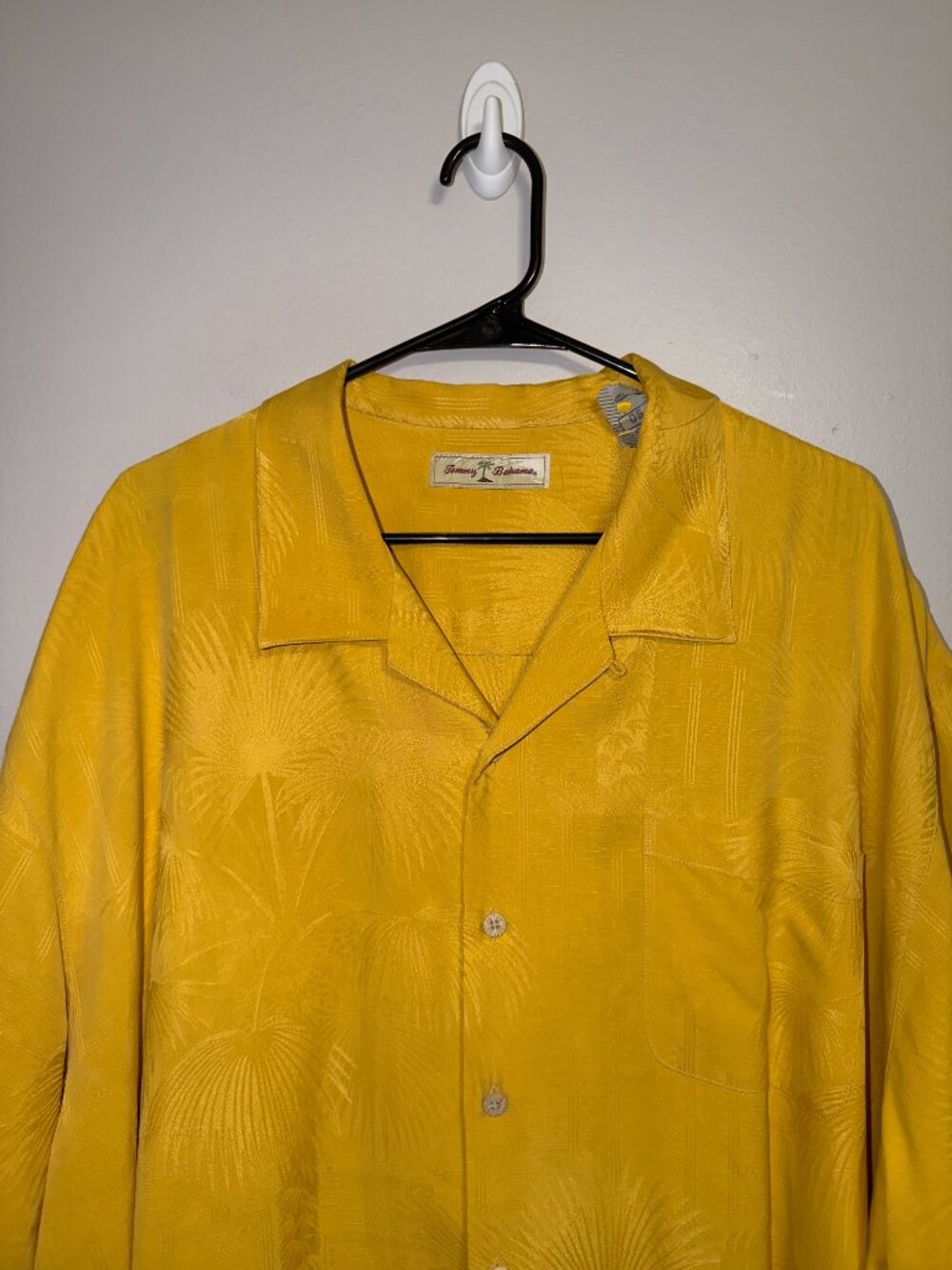 Tommy Bahama XXL Yellow Tonal Palm Leaf 100% Silk Short Sleeve Camp Shirt - Picture 4 of 7